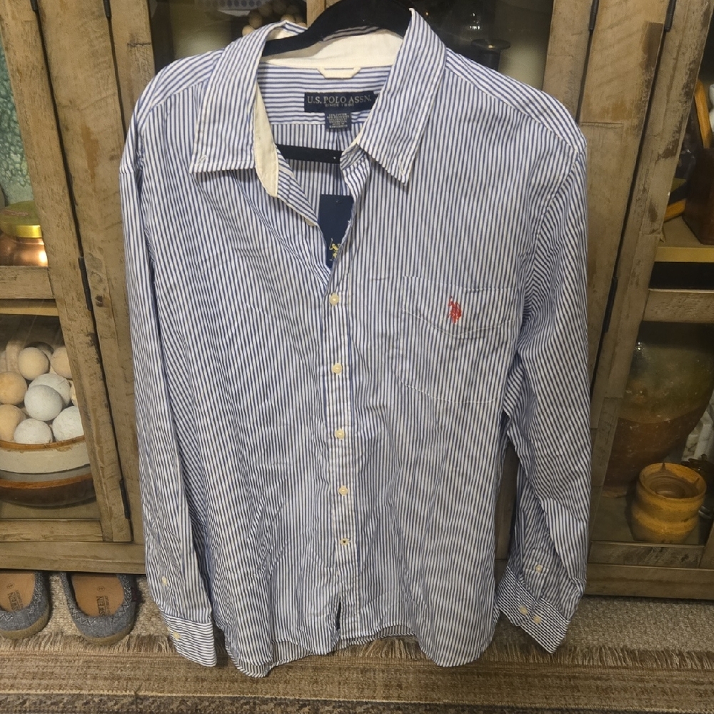 NWT US Polo Assn. Men's Blue And White Striped Shirt XL